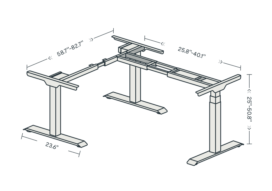 Pro L-Shaped Standing Desk — Frame Only (E7L) frame diagram