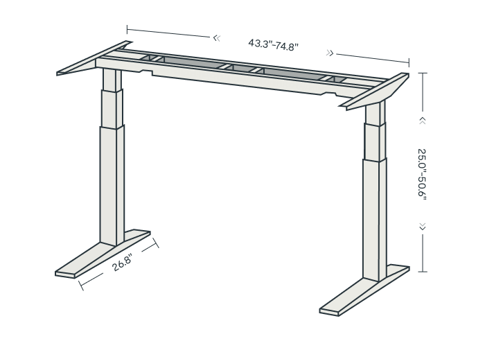 Bureau Debout Premium — Texture Bois Massif (E7 Pro) frame diagram