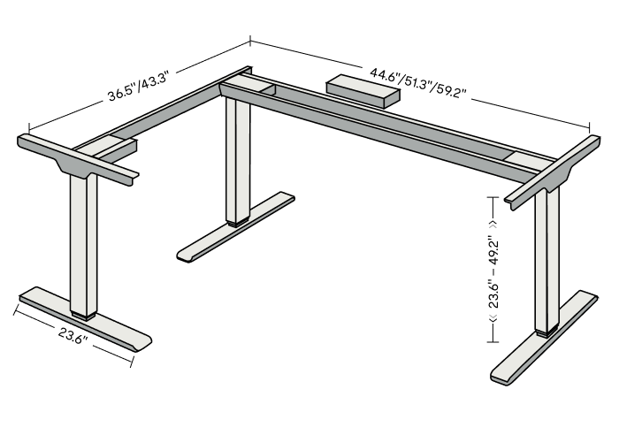 L-Shaped Standing Desk — Bamboo (E7L-Lite) frame diagram