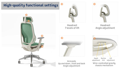 Modern Executive Mesh Office Chair with Floating Back & 2D Headrest