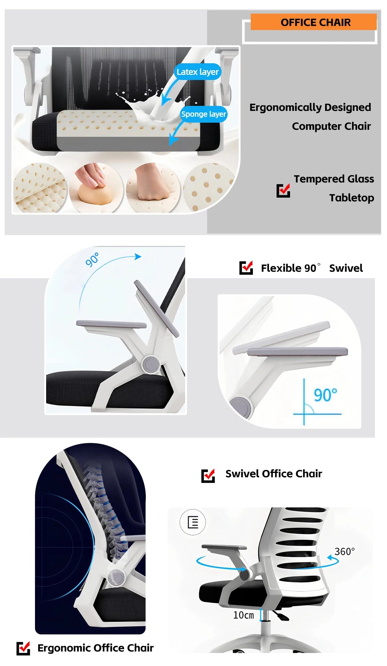 Apex Modern Mesh Office Chair with Adjustable Armrests & Waist Protection