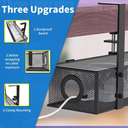 Under Desk Clamp Mount Wire Management Box – No-Drill Cable Organizer
