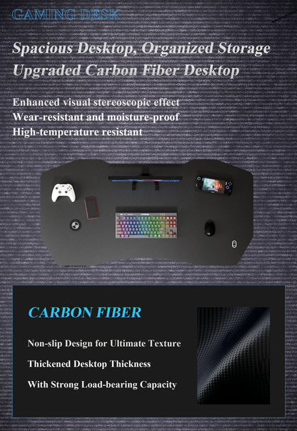 Apex Premium Electric Height-Adjustable Gaming Desk with Carbon Fiber Desktop and RGB LED