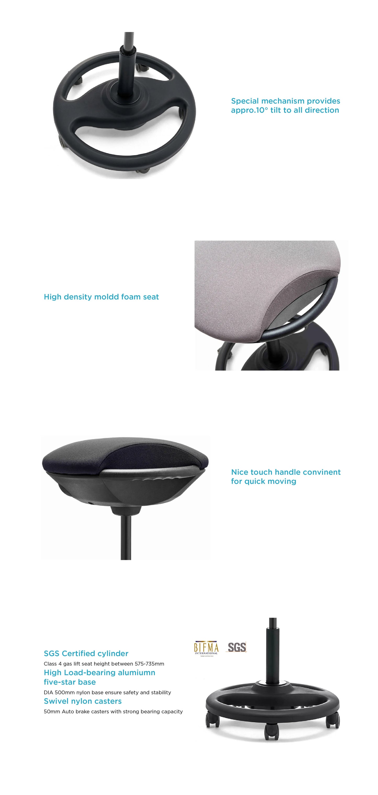 Apex Active Balance Stool with Casters & Adjustable Seat Height