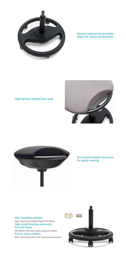 Apex Active Balance Stool with Casters & Adjustable Seat Height