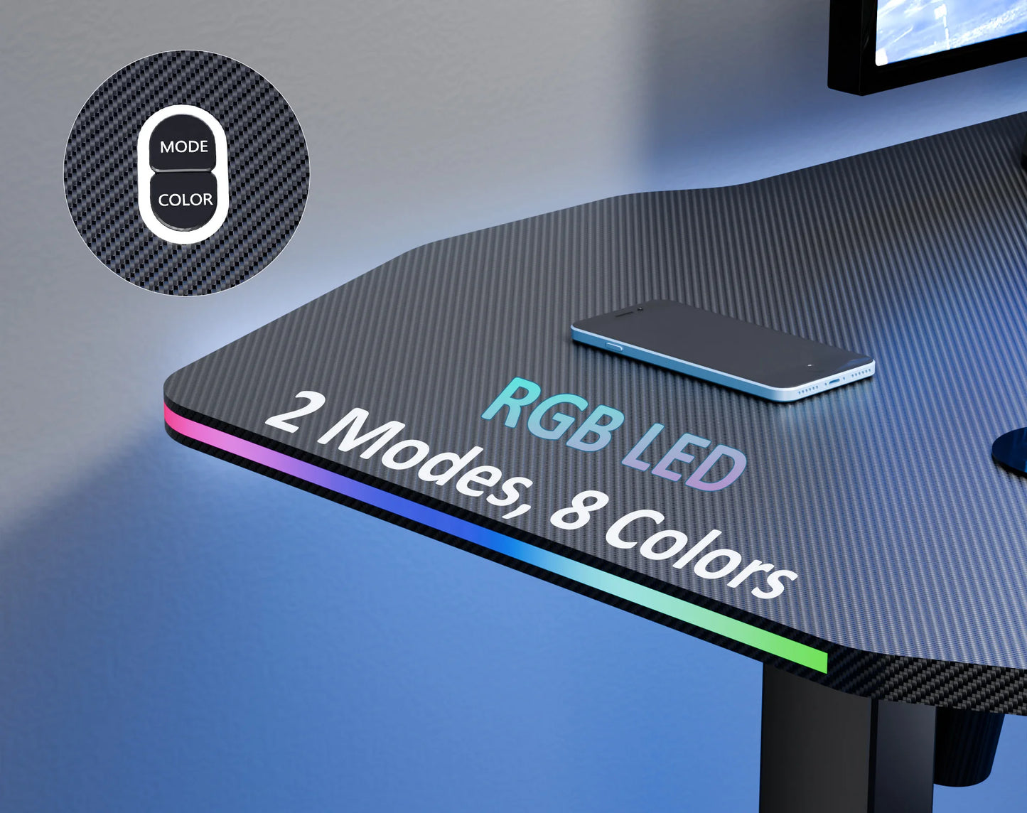 Apex Premium Electric Height-Adjustable Gaming Desk with Carbon Fiber Desktop and RGB LED
