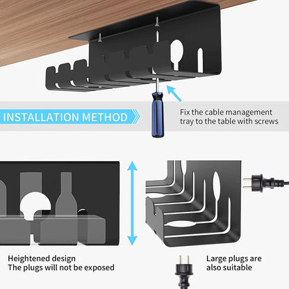 Apex Under Desk Cable Management Tray with Horizontal Cord Raceway