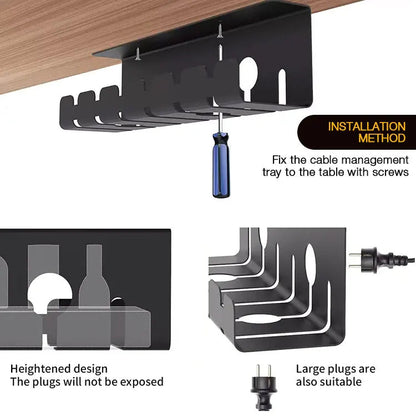 Apex Under Desk Steel Cable Management Tray with Side Rails