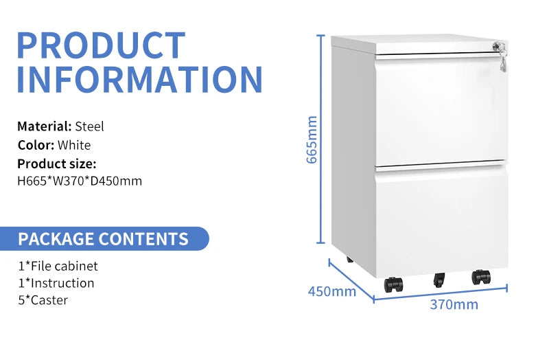 Apex Modern 2-Drawer Lockable Mobile Steel Filing Cabinet