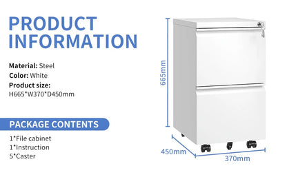 Apex Modern 2-Drawer Lockable Mobile Steel Filing Cabinet