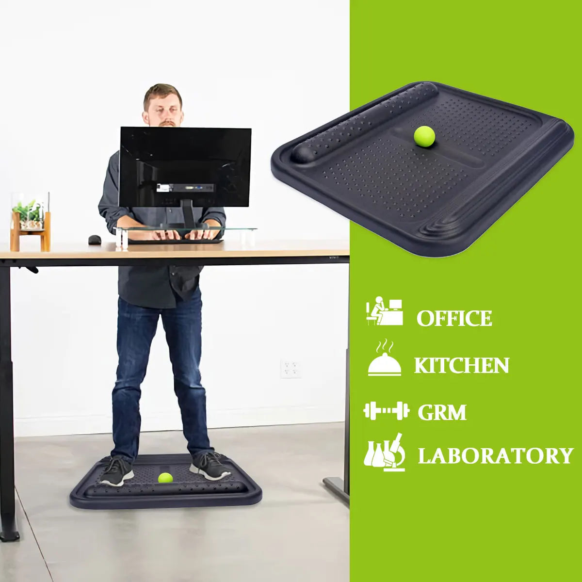 Topographical Anti-Fatigue Standing Desk Mat with Massage Ball