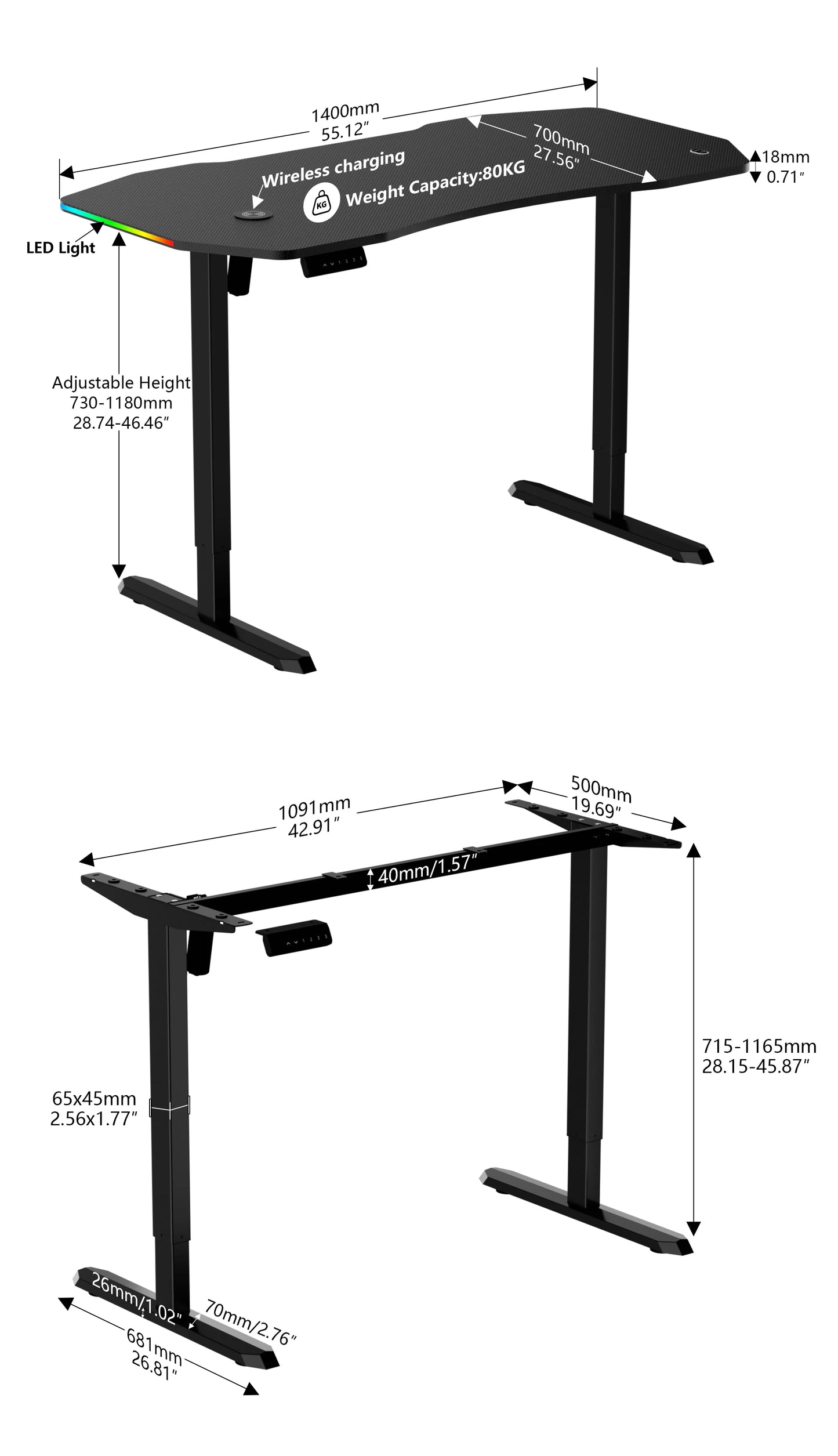 Apex Premium Electric Height-Adjustable Gaming Desk with Carbon Fiber Desktop and RGB LED