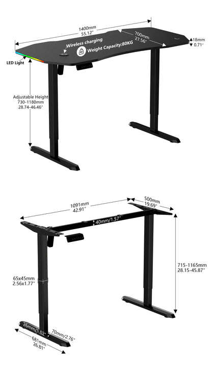 Apex Premium Electric Height-Adjustable Gaming Desk with Carbon Fiber Desktop and RGB LED