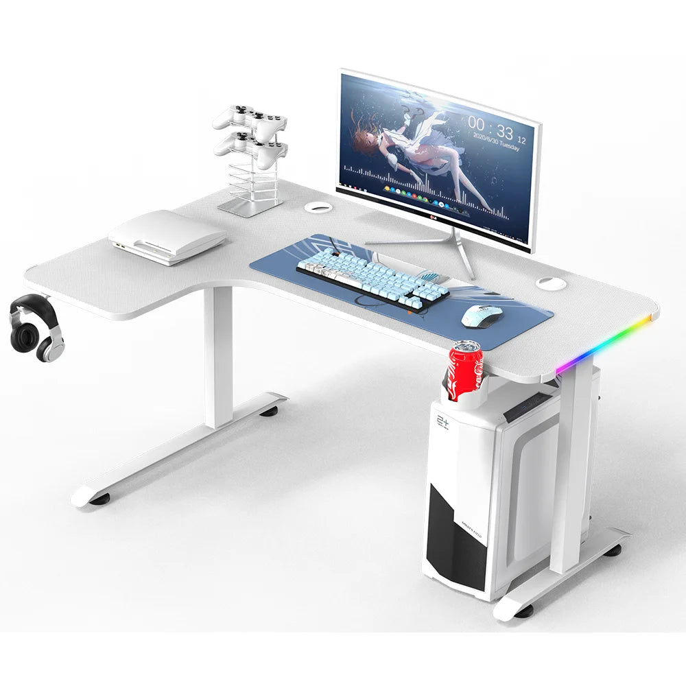 Apex Premium L-Shaped Gaming Desk with RGB LED Lighting and Wireless Charging