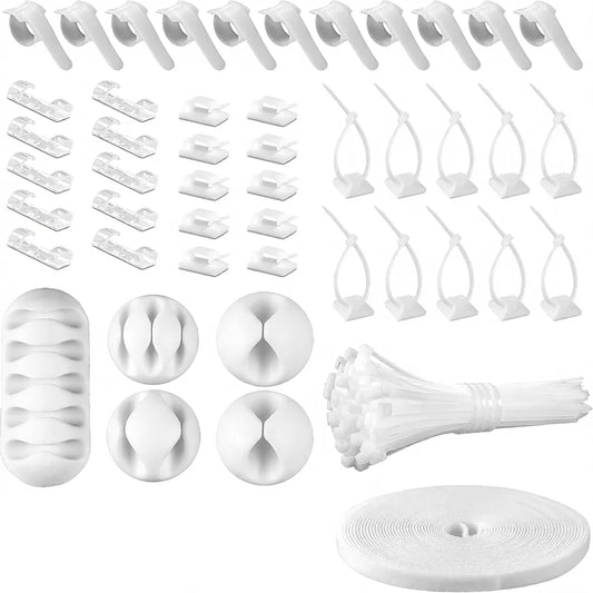 Apex Cable Management Organizer Kit – 10 Reusable Clips, 2 Rolls Velcro & 100 Zip Ties