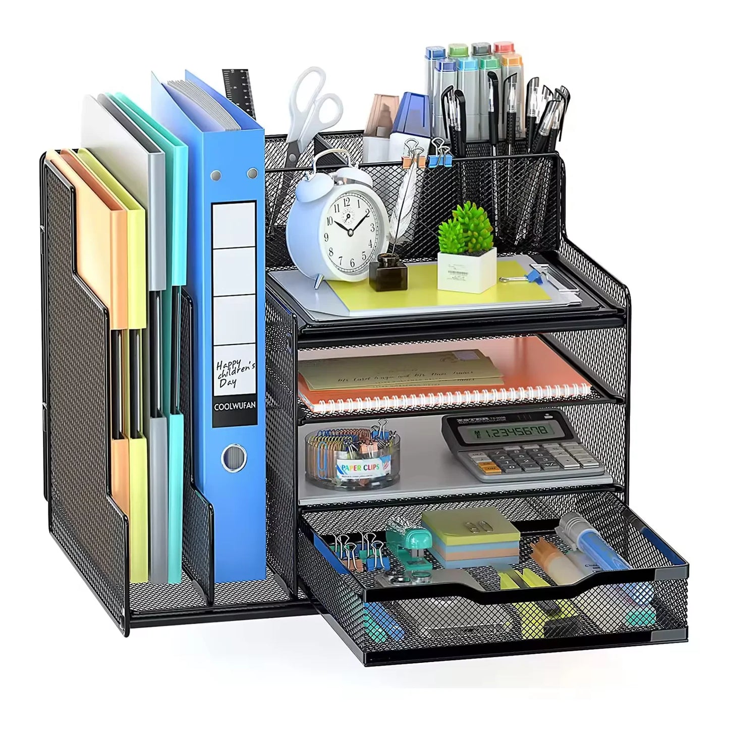 Apex 4-Tier Metal Mesh Desk Organizer with Sliding Drawers