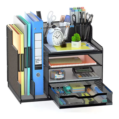 Apex 4-Tier Metal Mesh Desk Organizer with Sliding Drawers