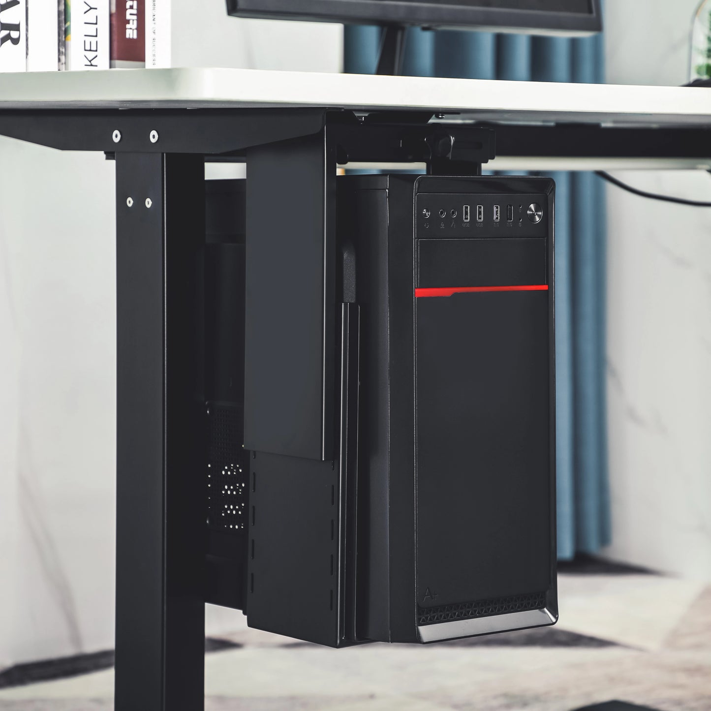 Apex Adjustable Under Desk CPU Holder – Steel Mount for Computer Towers