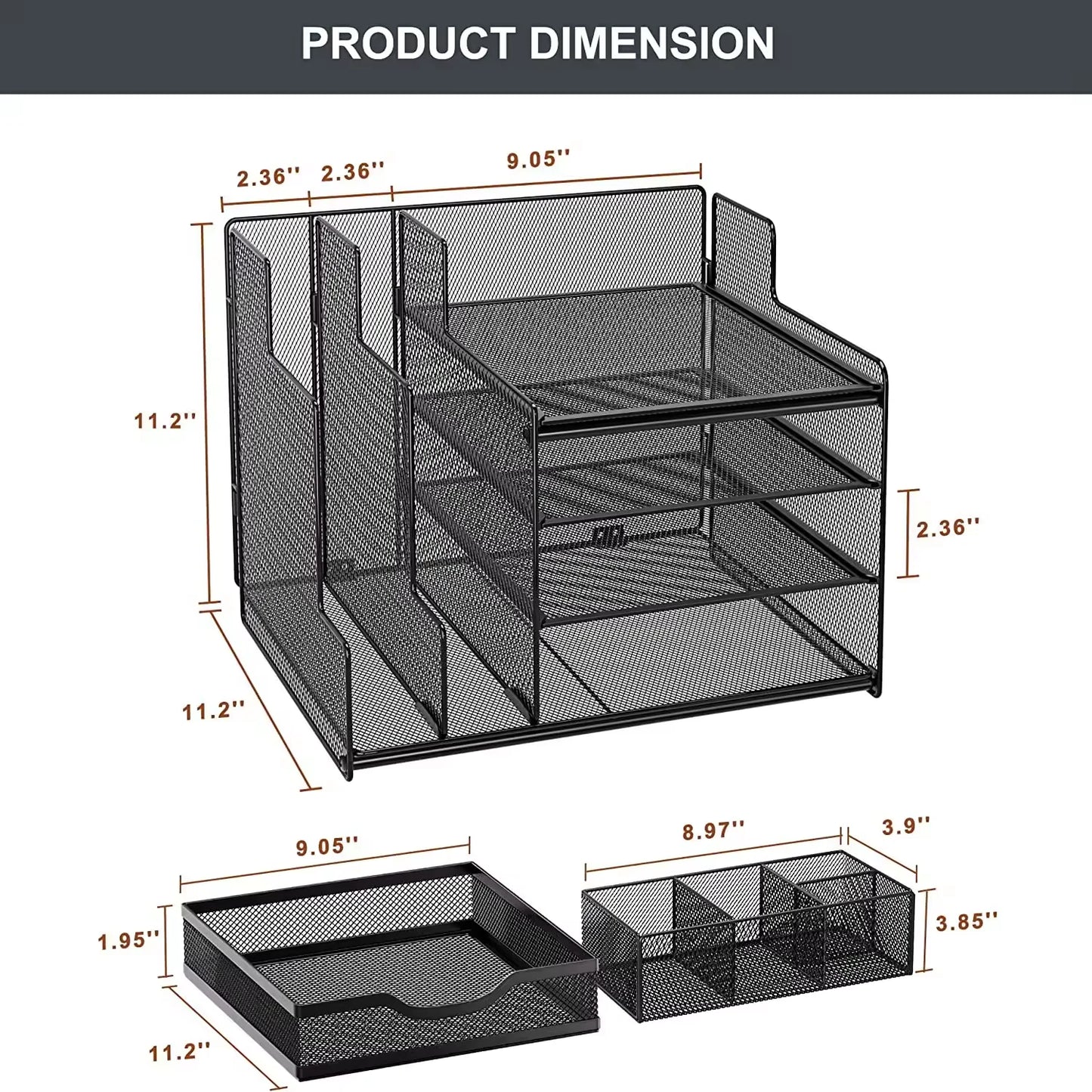Apex 4-Tier Metal Mesh Desk Organizer with Sliding Drawers