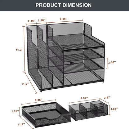 Apex 4-Tier Metal Mesh Desk Organizer with Sliding Drawers