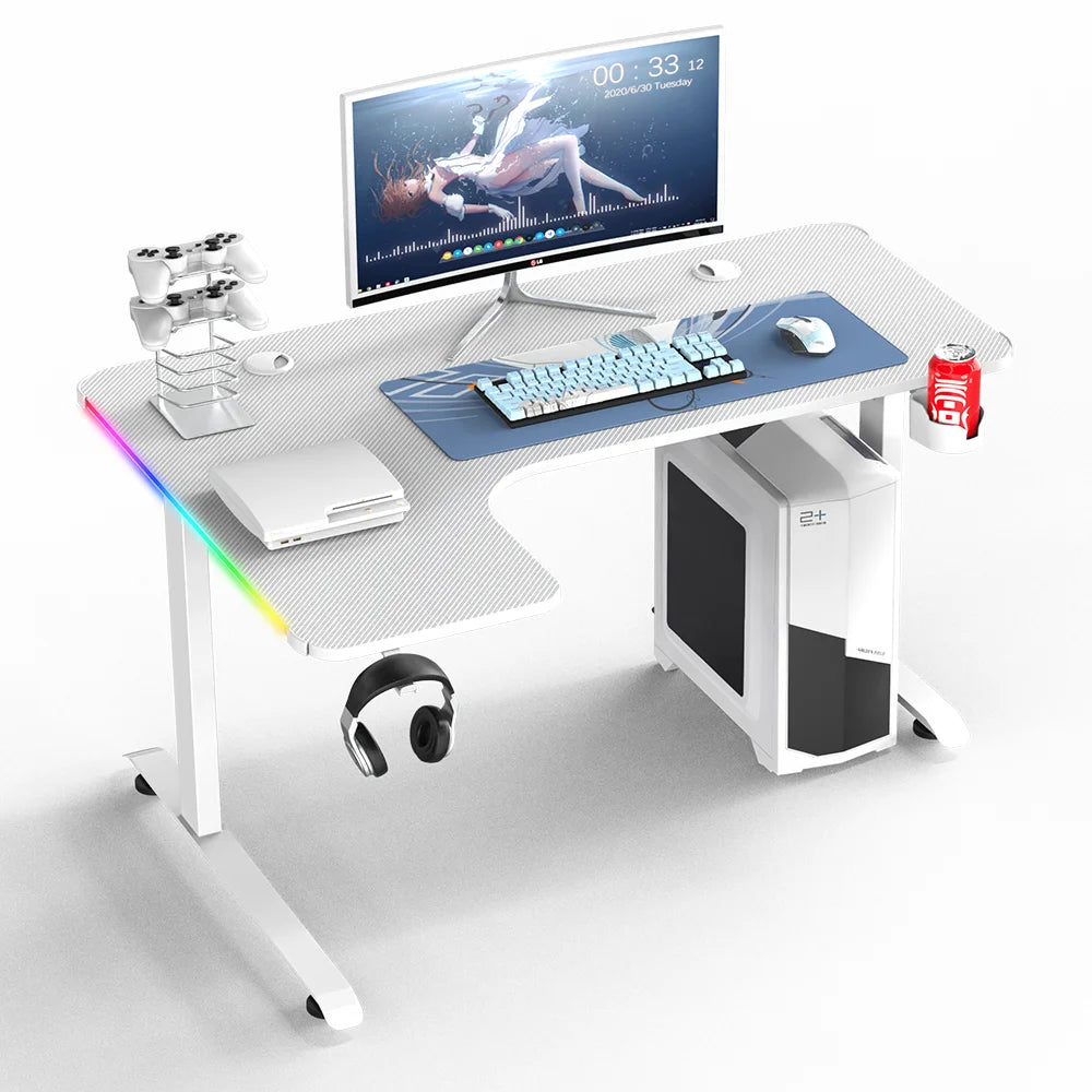 Apex Premium L-Shaped Gaming Desk with RGB LED Lighting and Wireless Charging