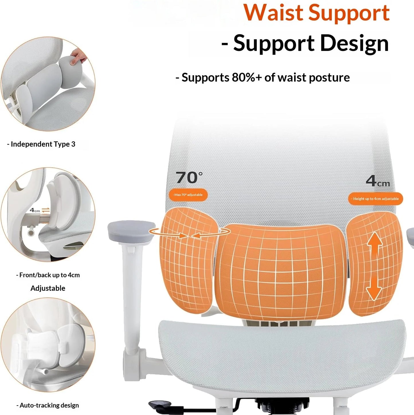 High Back Mesh Office Chair with 3-Zone Lumbar Support