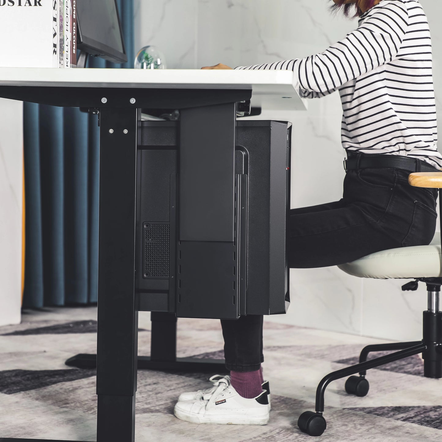 Apex Adjustable Under Desk CPU Holder – Steel Mount for Computer Towers