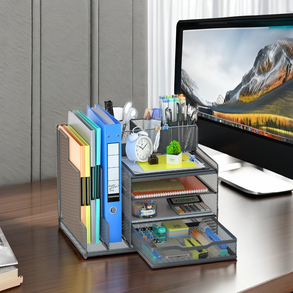 Apex 4-Tier Metal Mesh Desk Organizer with Sliding Drawers