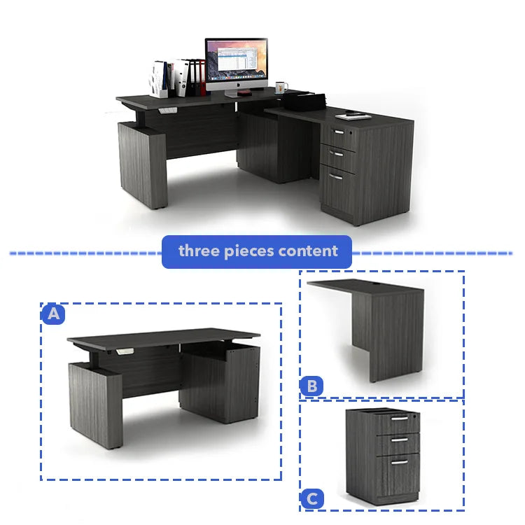 Apex Luxury Executive L-Shaped Standing Desk with 3-Drawer File Cabinet