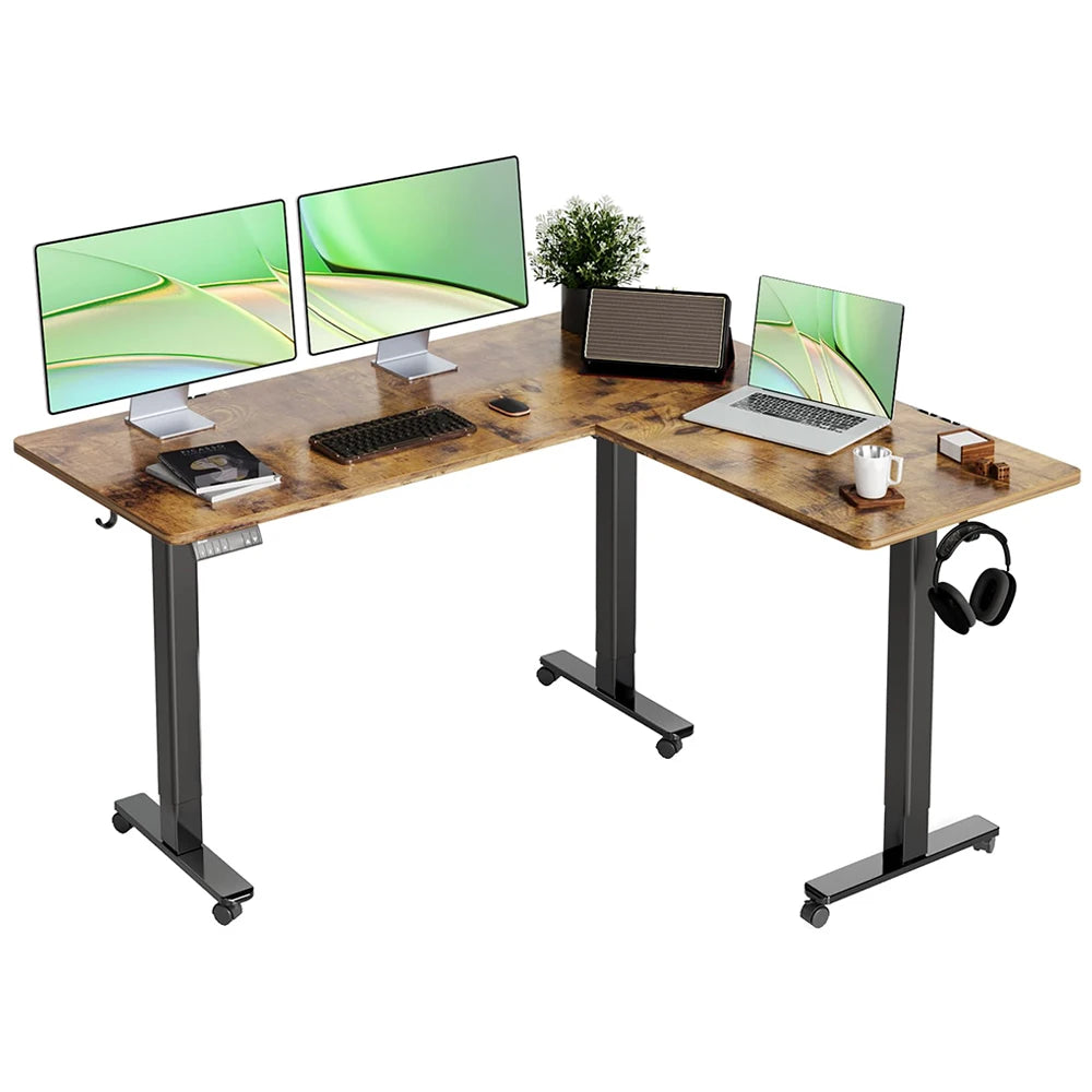 Apex Elite Tri-Motor L-Shaped Gaming Standing Desk—330LB Capacity