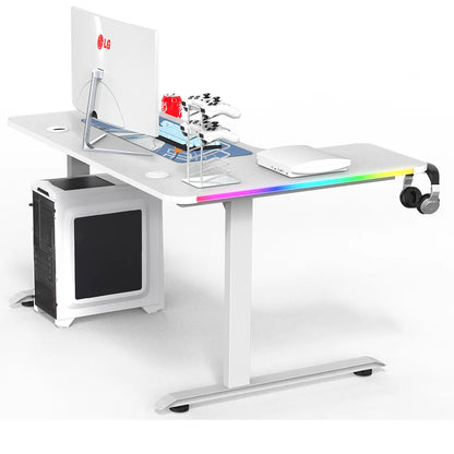Apex Premium L-Shaped Gaming Desk with RGB LED Lighting and Wireless Charging
