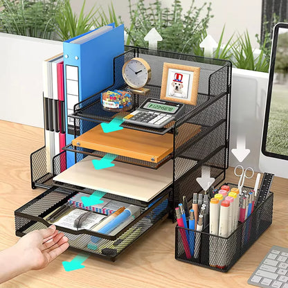 Apex 4-Tier Metal Mesh Desk Organizer with Sliding Drawers