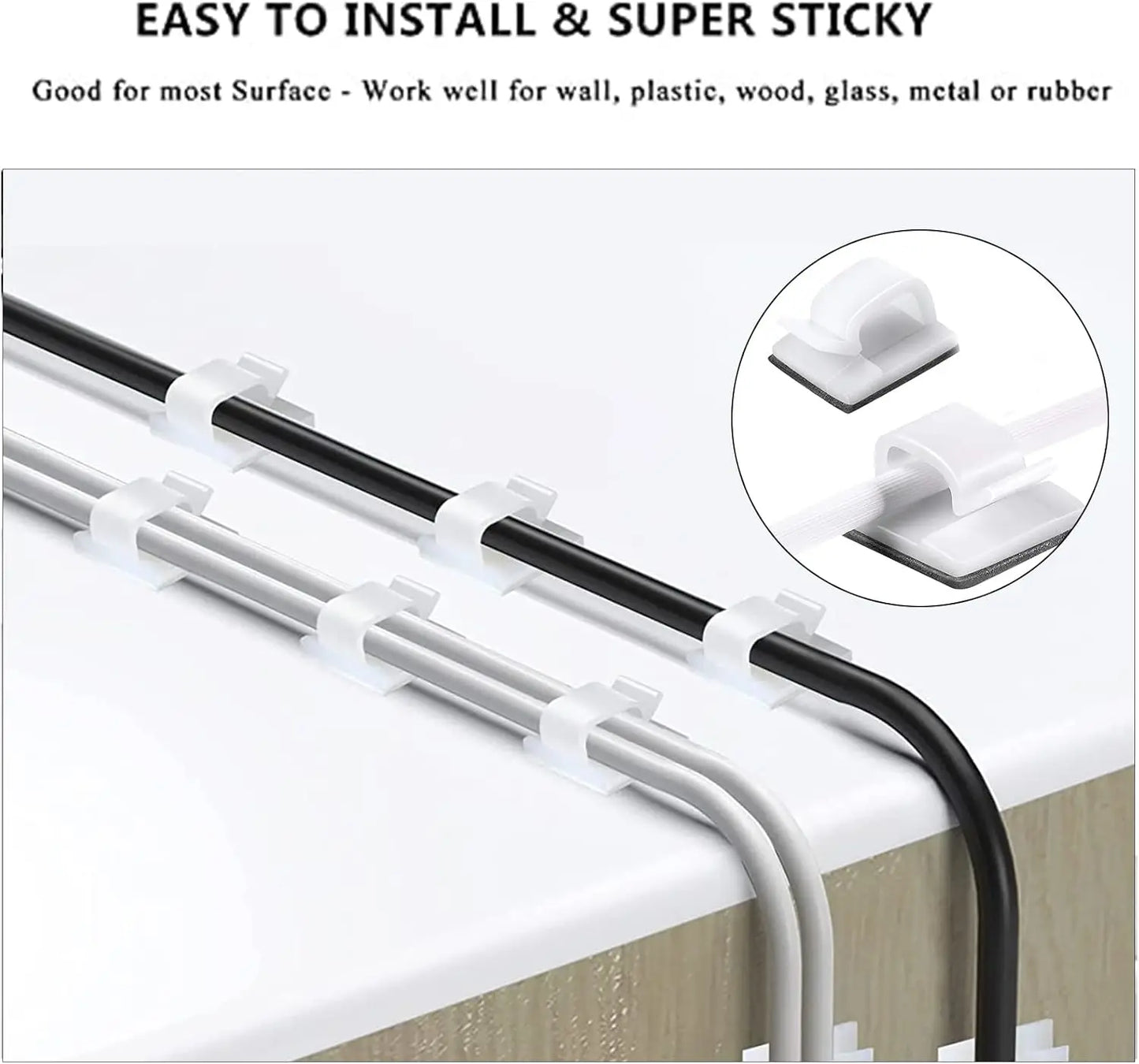 Apex Cable Management Organizer Kit – 10 Reusable Clips, 2 Rolls Velcro & 100 Zip Ties