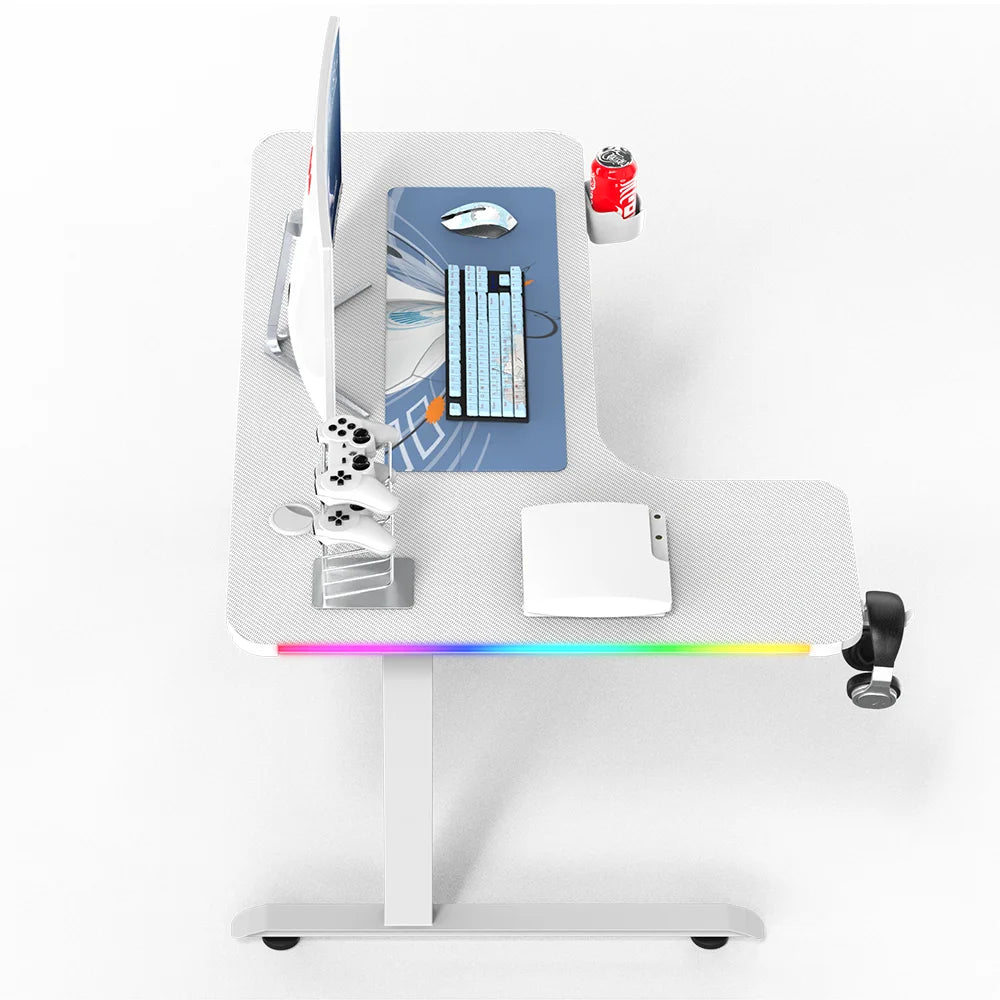Apex Premium L-Shaped Gaming Desk with RGB LED Lighting and Wireless Charging
