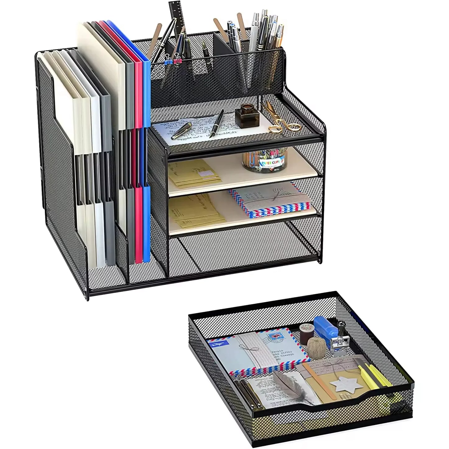 Apex 4-Tier Metal Mesh Desk Organizer with Sliding Drawers