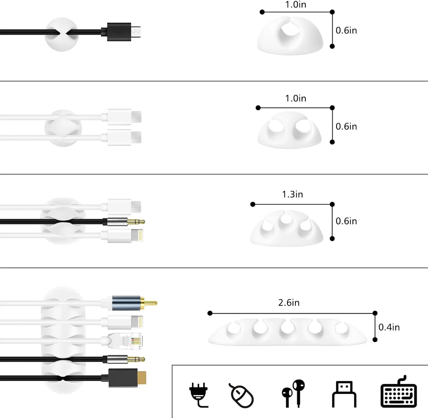 Apex Cable Management Organizer Kit – 10 Reusable Clips, 2 Rolls Velcro & 100 Zip Ties