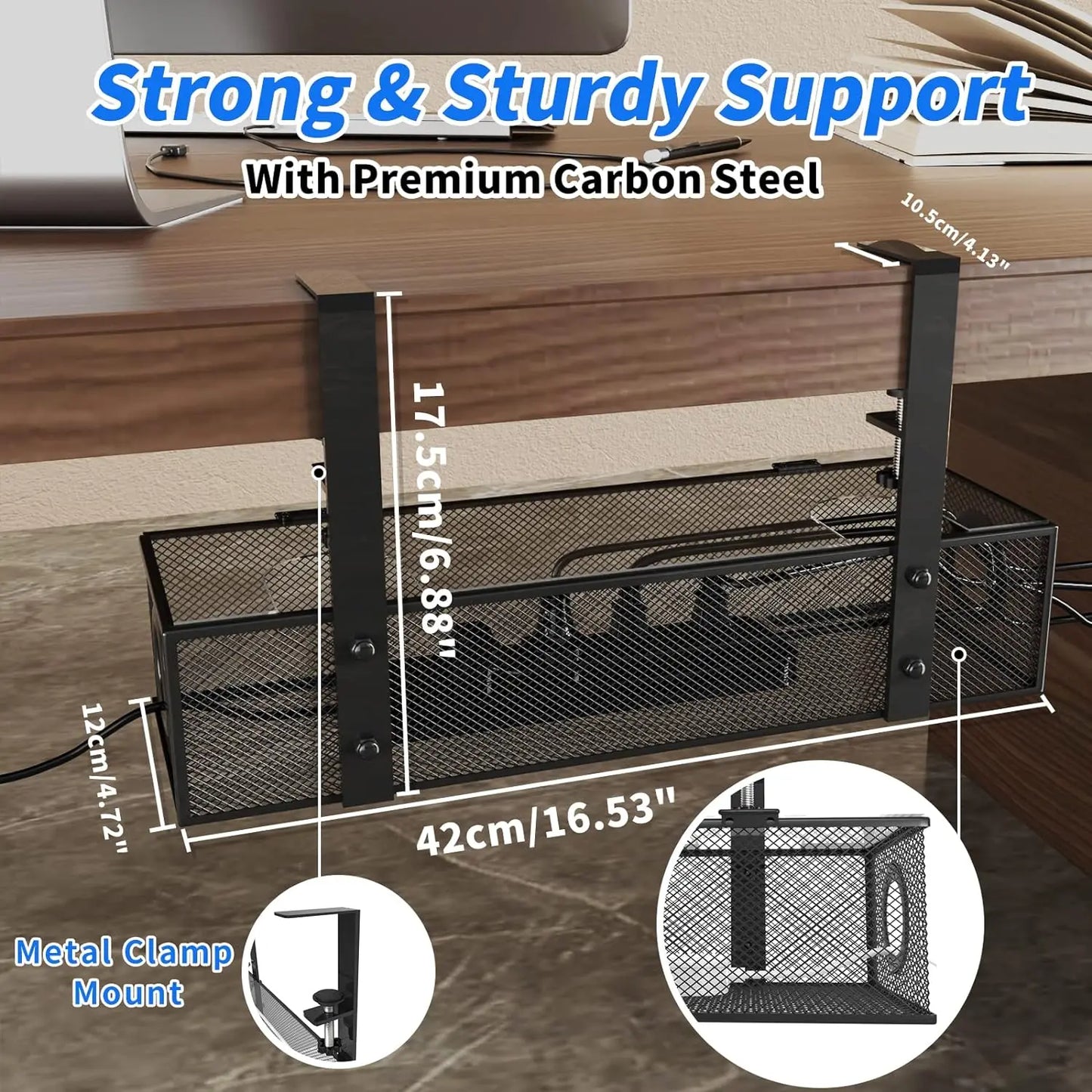 Under Desk Clamp Mount Wire Management Box – No-Drill Cable Organizer