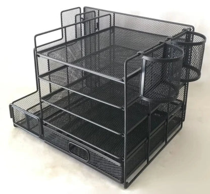Apex 4-Tier Metal Mesh Desk Organizer with Sliding Drawers
