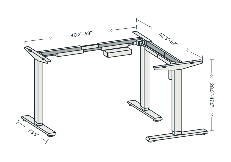 L-Shaped Standing Desk — Frame Only (E2L) frame diagram