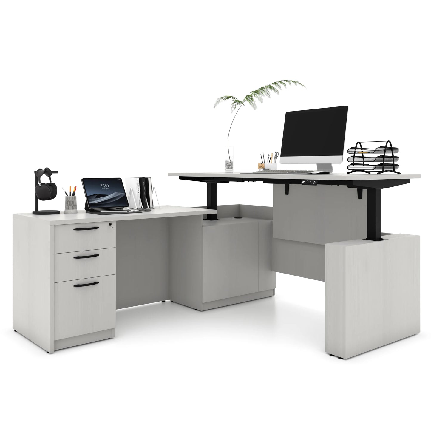Apex Luxury Executive L-Shaped Standing Desk with 3-Drawer File Cabinet