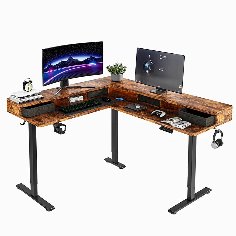 Apex Modular L-Shaped Standing Desk with Integrated File Drawers