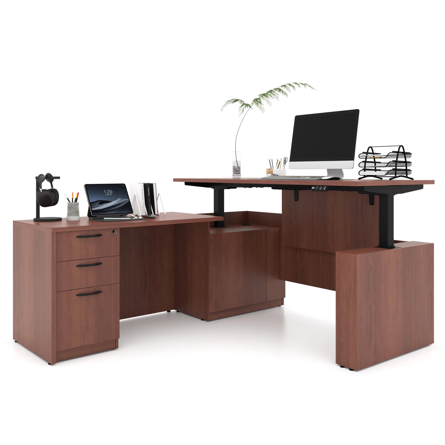Apex Luxury Executive L-Shaped Standing Desk with 3-Drawer File Cabinet