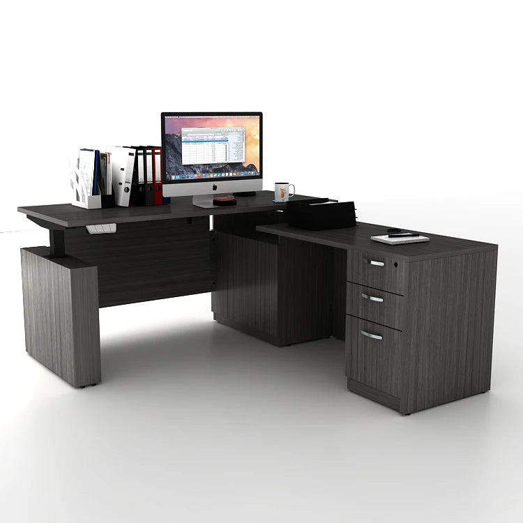 Apex Luxury Executive L-Shaped Standing Desk with 3-Drawer File Cabinet