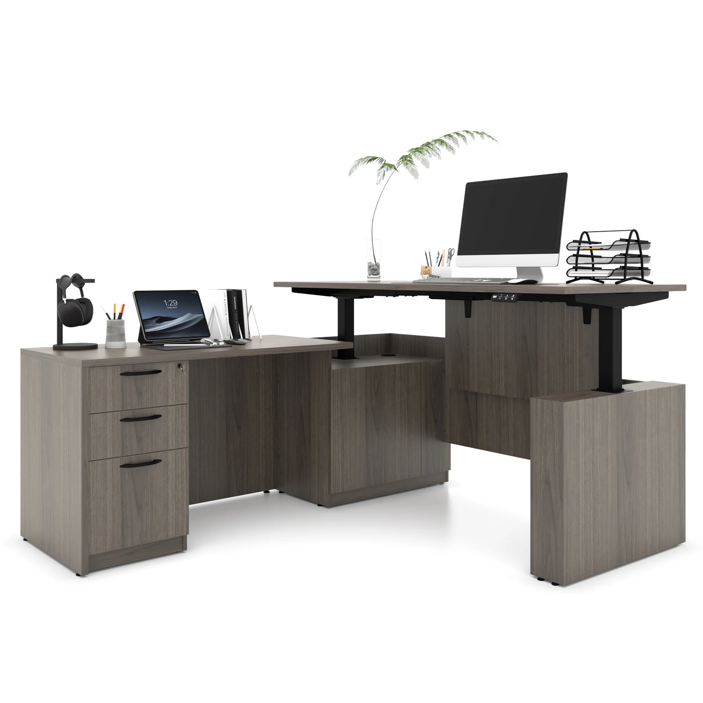 Apex Luxury Executive L-Shaped Standing Desk with 3-Drawer File Cabinet